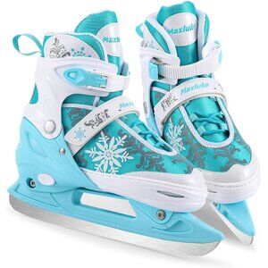 Maxluke Adjustable Ice Skates Snowflake Aqua Blue Kids Large, 5-8/Women 6.5-9.5